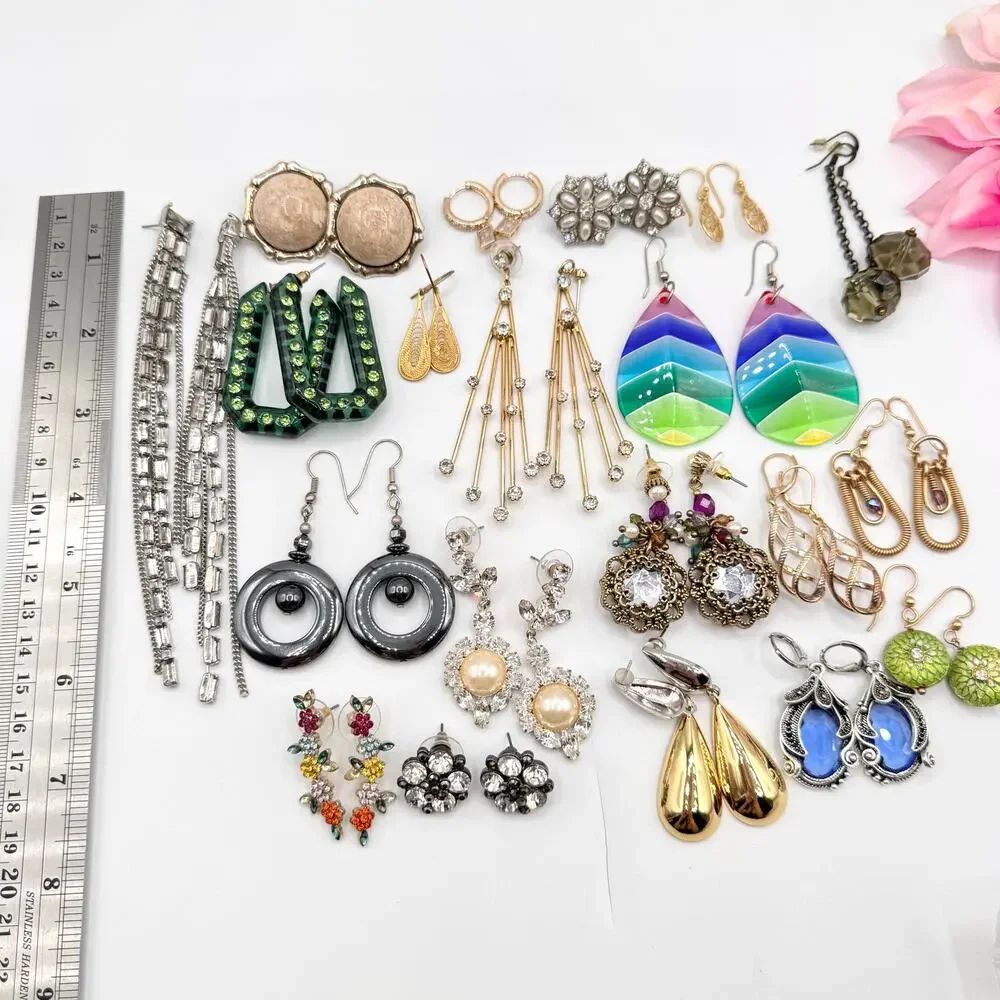 20 Pair Pierced Costume Jewelry Earring Lot Mixed Styles Vintage To Now Reseller